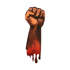 Clenched fist held in protest, hand popular protest, proletarian independence protest symbol, revolution concept, hand drawn watercolor illustration on white background