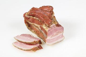 Smoked pork meat over white background