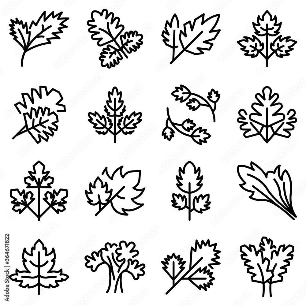 Poster parsley icons set. outline set of parsley vector icons for web design isolated on white background