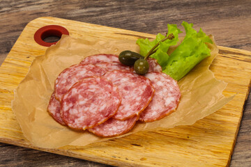 Spanish Salchichon sausage with salad