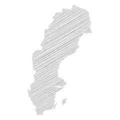 Sweden - pencil scribble sketch silhouette map of country area with dropped shadow. Simple flat vector illustration