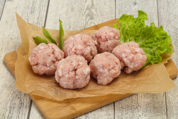 Homemade raw pork minced meatball for cooking