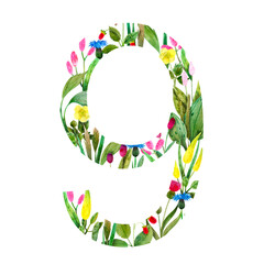 wild flowers in the form of numbers nine