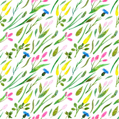 Seamless pattern of wild wildflowers. Flowers of different colors