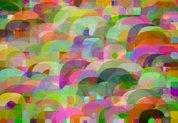 abstract background with multicolor squares and random sized, transparent and rounded borders with vintage camera effects