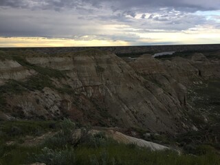 Canadian badlands background, Alberta, summer evening