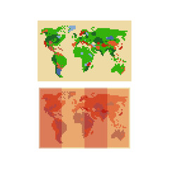 Paper world map. Pixel art style. 8-bit. Game assets. Isolated abstract vector illustration.