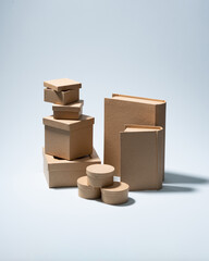 different types of cardboard packaging on a blue background