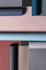 Rolls of colored wrapping paper 
