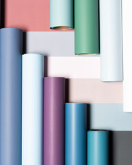 Rolls of colored wrapping paper 