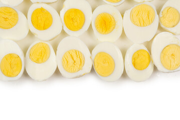 Half boiled eggs background.