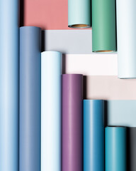 Rolls of colored wrapping paper 