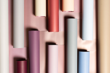 Rolls of colored wrapping paper 