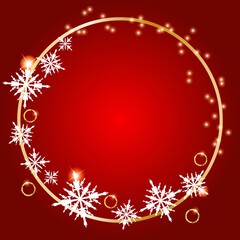 Christmas or New Year background with shiny snowflakes and frame for text. Merry Christmas and Happy New Year. Vector illustration