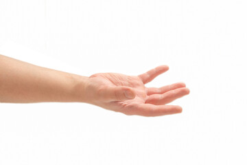 Male hand isolated on white.
