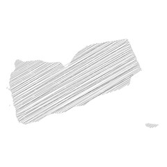 Yemen - pencil scribble sketch silhouette map of country area with dropped shadow. Simple flat vector illustration