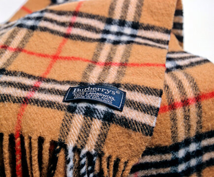 London, England - May 05, 2014: Burberrys Scarf, Burberrys was founded in 1856 by Thomas Burberry