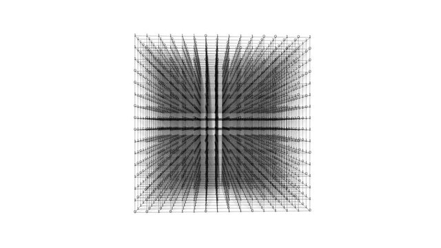 4K abstract digital data grid,tech cube box,fractal point geometry.intersecting creativity,virtual artistic cosmos,dynamic perspective geometry space,whirl pinstripe structure,computing progress.