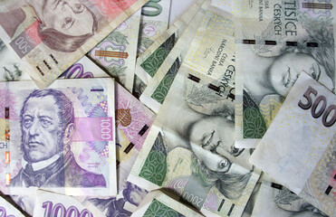 Mix of Czech crowns, different banknotes