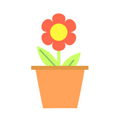 Red flower in pot. Simple vector icon