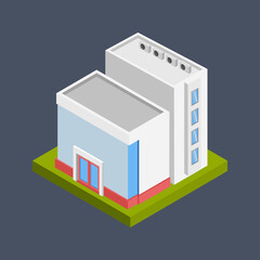 Graphic mall, Business center building, Isometric 3D illustration.