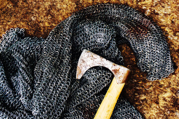 Metal Ax and Mail of the Medieval Warrior