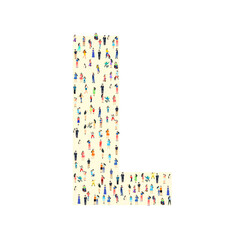 Large group of people in letter L form. People font. Clean vector font. Vector