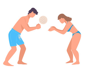 Man and woman playing beach volleyball on vacation