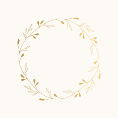 Fototapeta na wymiar Golden botanical wreath. Vector isolated illustration.