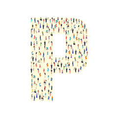 Large group of people in letter P form. People font. Clean vector font. Vector