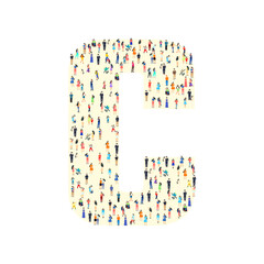 Large group of people in letter C form. People font. Clean vector font. Vector