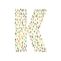 Large group of people in letter K form. People font. Clean vector font. Vector
