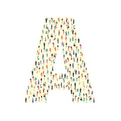 Large group of people in letter A form. People font. Clean vector font. Vector