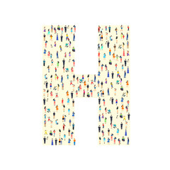 Large group of people in letter H form. People font. Clean vector font. Vector