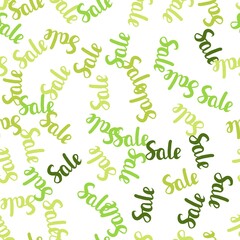Light Green vector seamless pattern with 70, 90 percentage signs. Colored words of sales with gradient on white background. Design for business ads, commercials.