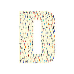 Large group of people in letter D form. People font. Clean vector font. Vector