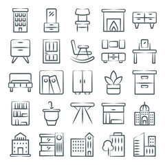 
Modern Buildings Decorative Interiors Icons in Linear Style Pack 
