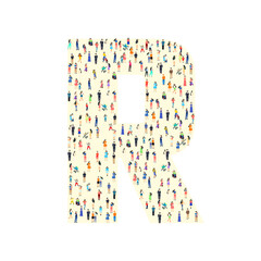 Large group of people in letter R form. People font. Clean vector font. Vector