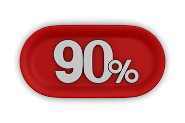 Button with ninety percent on white background. Isolated 3D illustration