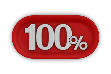 Button with one hundred percent on white background. Isolated 3D illustration