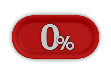 Button with zero percent on white background. Isolated 3D illustration