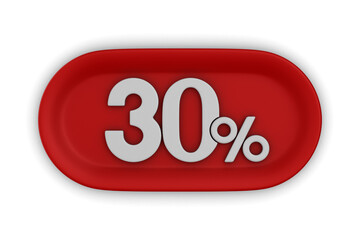 Button with thirty percent on white background. Isolated 3D illustration