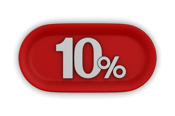 Button with ten percent on white background. Isolated 3D illustration