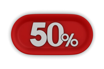 Button with fifty percent on white background. Isolated 3D illustration