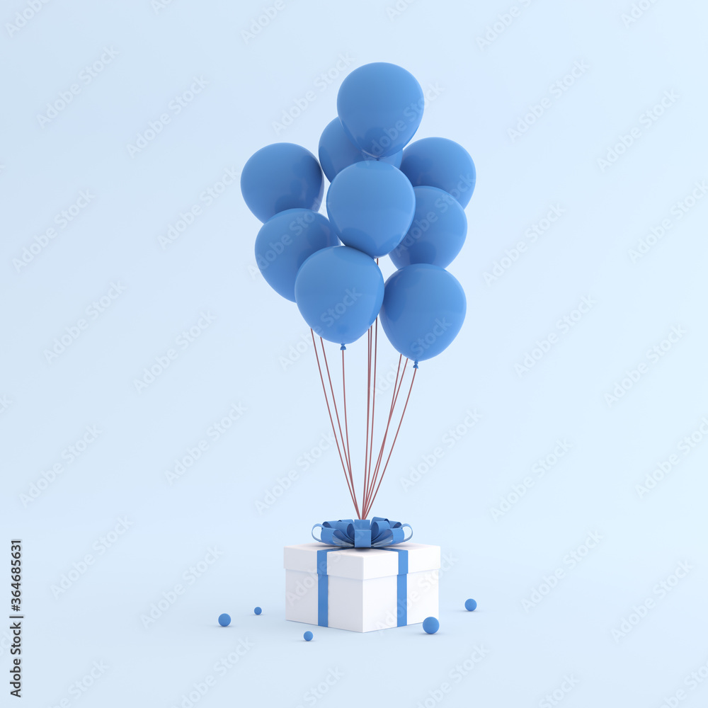Aufkleber mock up of gift box and balloons in minimal style. 3d rendering.