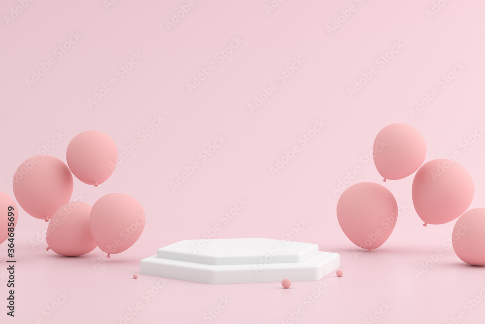 Poster Abstract mock up of geometry podium and balloon, Minimal style. 3D rendering.	
