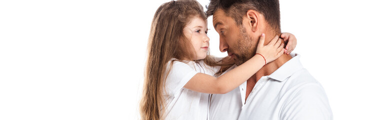 website header of cute kid hugging father isolated on white