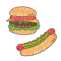 Fast food burger and hot dog vector image