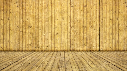 Concept or conceptual vintage or grungy brown background of natural wood or wooden old texture floor and wall as a retro pattern layout. A 3d illustration metaphor to time, material, emptiness,  age 