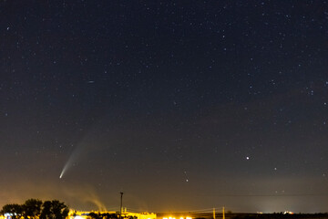 Night sky, universe. Comet C/2020 F3, Near-Earth Object Wide-field Infrared Survey Explorer, neowise